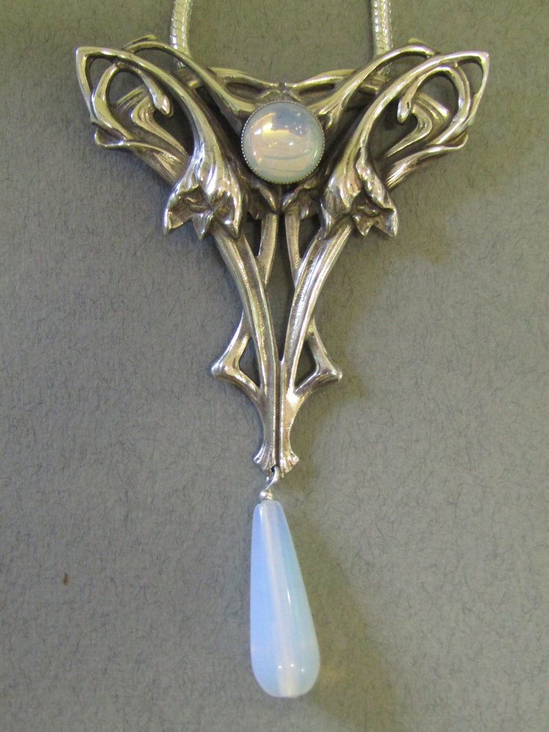 Art Nouveau Necklace with Opalescent Drop by Jess Lelong
