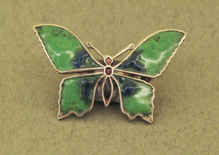 Green Enamel Butterfly Brooch by Jess Lelong