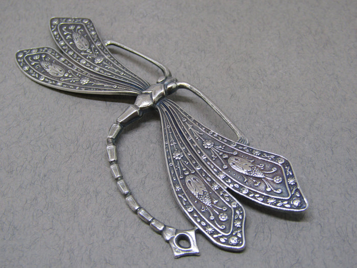 Large Dragonfly Brooch with Flowers on Wings