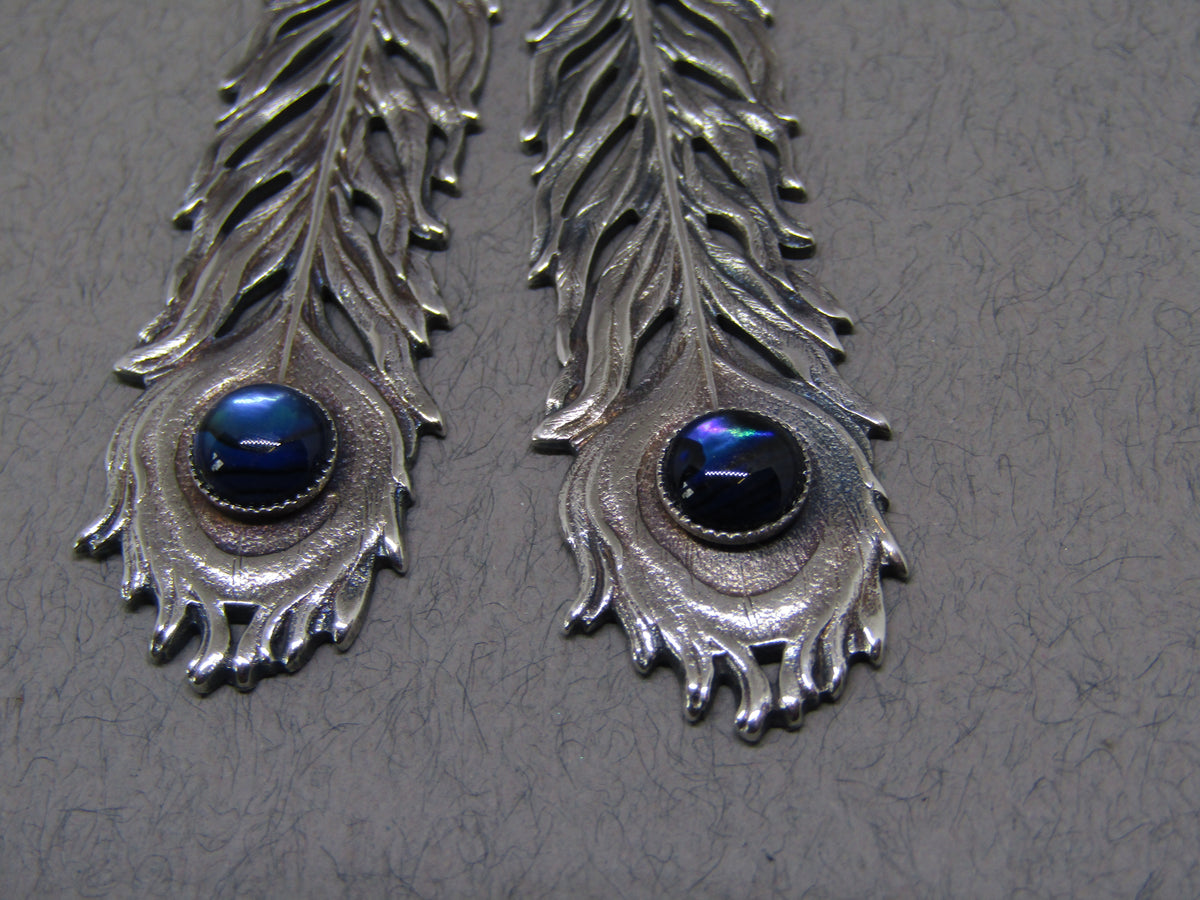 Blue Stone Silver Feather Drop Earrings, Jess Lelong