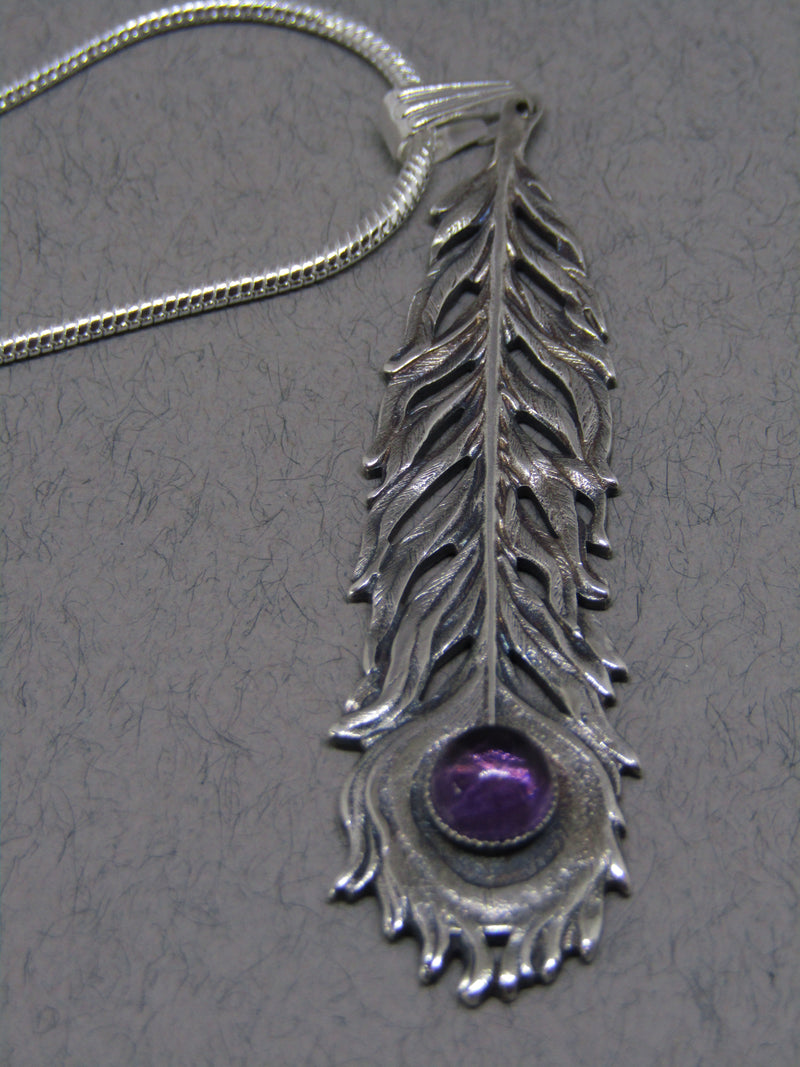 Purple Stone Silver Feather Pendant, Jess Lelong