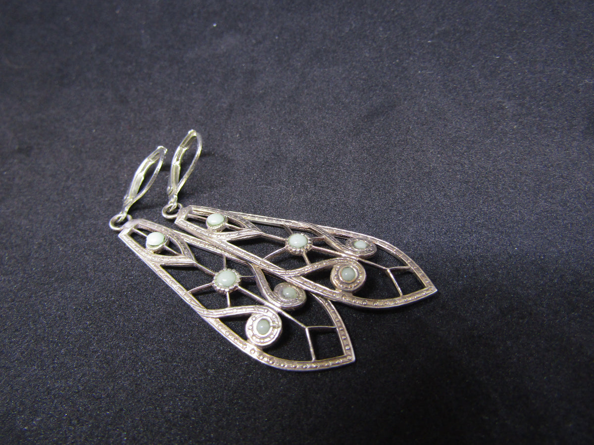 Pale Green & Silver Plated Earrings by Jess Lelong