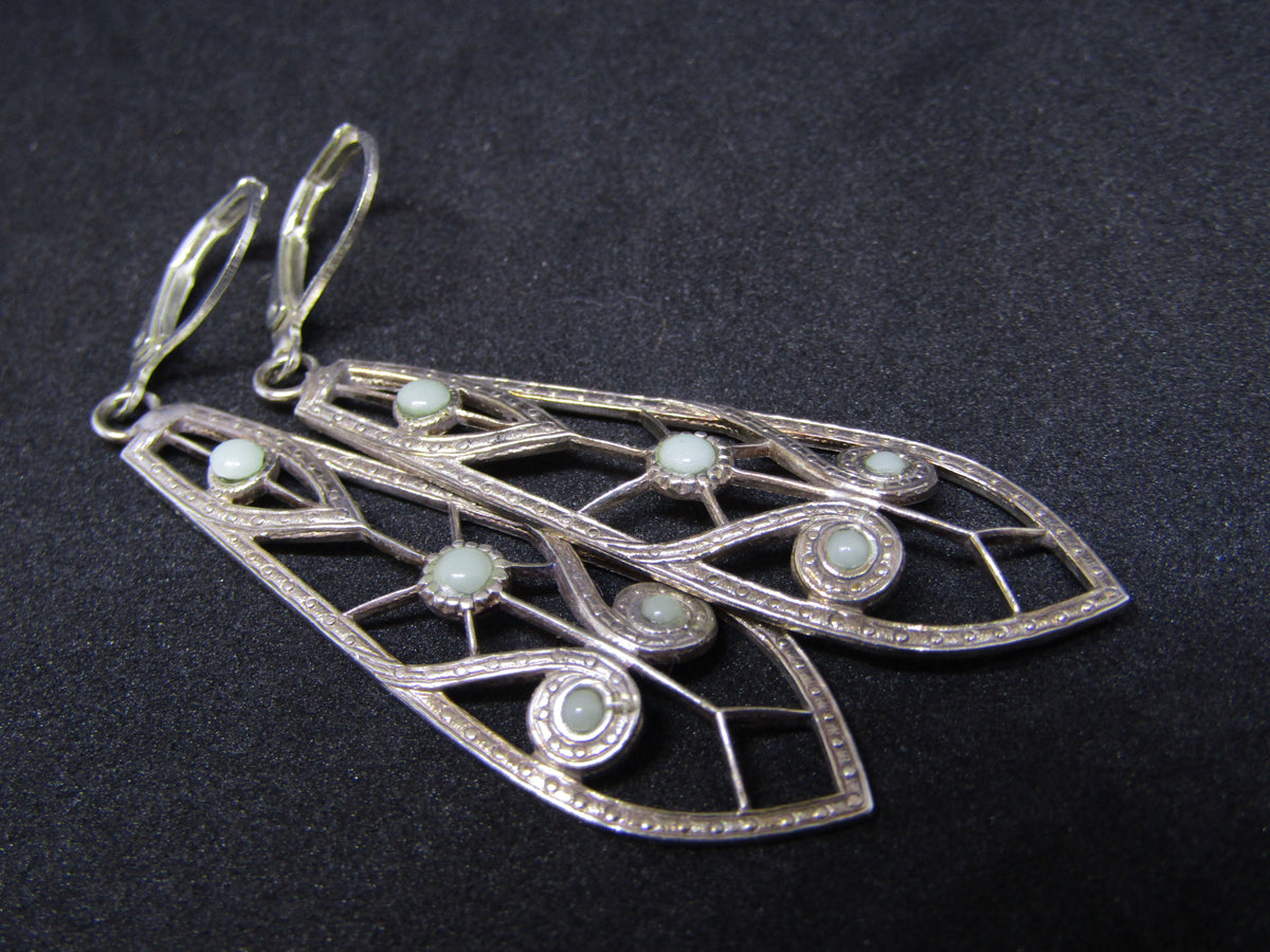 Pale Green & Silver Plated Earrings by Jess Lelong