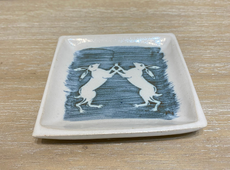 Pottery Small Square Dish with Hare Design by Neil Tregear