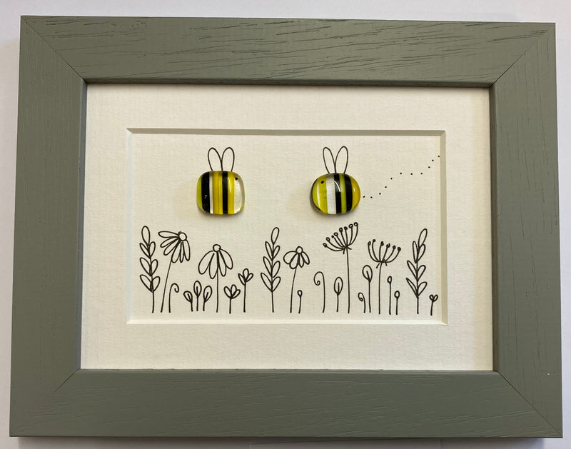 2 Bees - Fused Glass and Illustration by Niko Brown