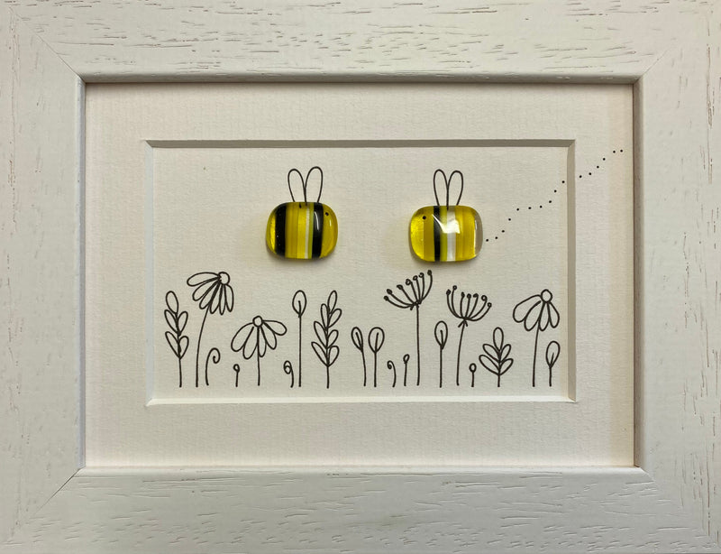2 Bees - Fused Glass and Illustration by Niko Brown