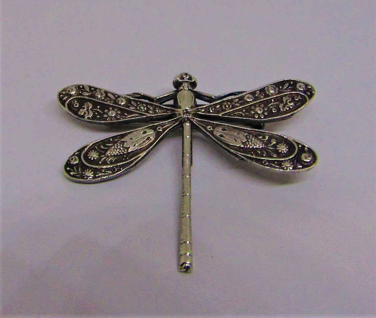 Faint Red Winged Silver Dragonfly Brooch by Jess Lelong
