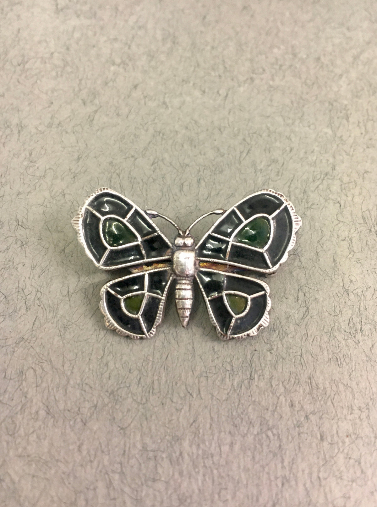 Green and Black Enamel Butterfly Brooch by Jess Lelong