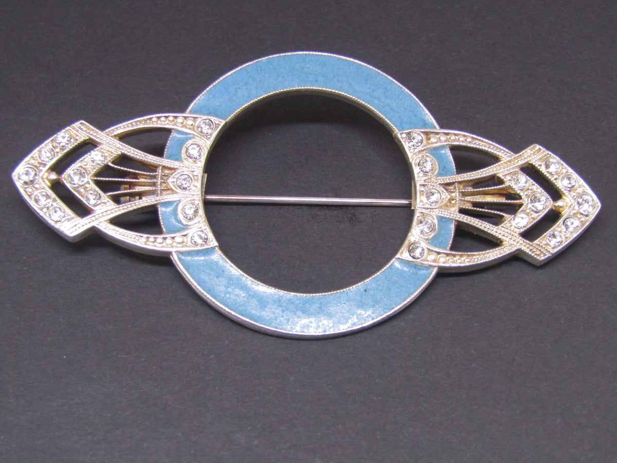 Art Deco style Brooch with Blue Enamel by Jess Lelong