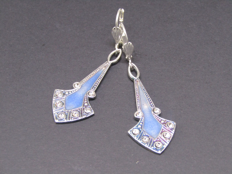 Art deco diamante and blue enamel earrings by Jess Lelong
