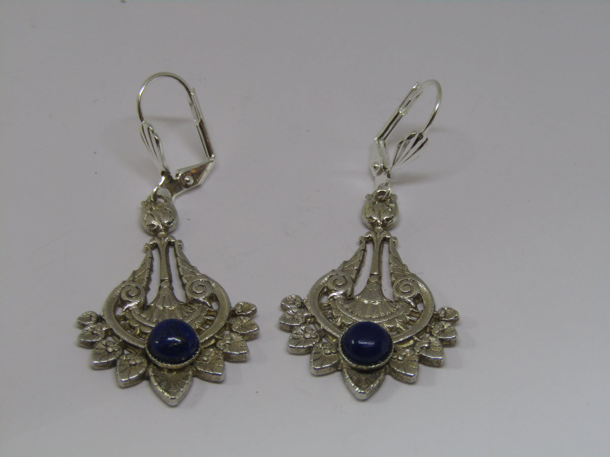 Swirl and Leaf Design Dangle Earrings with Purple Stone by Jess Lelong