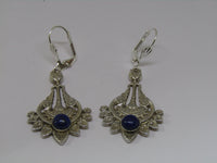 Swirl and Leaf Design Dangle Earrings with Purple Stone by Jess Lelong