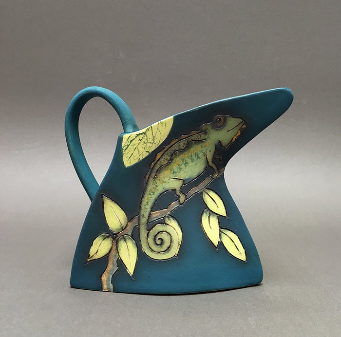 Hoopoe Bird and Chameleon Jug by Jeanne Jackson