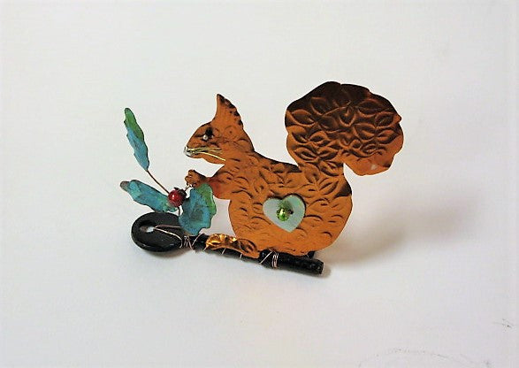 Squirrel on Key with Holly, Assemblage by Linda Lovatt