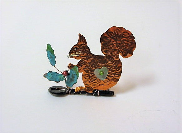 Squirrel on Key with Holly, Assemblage by Linda Lovatt