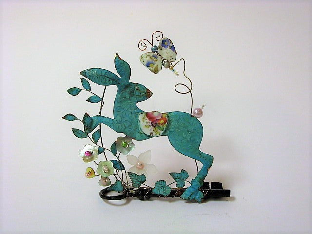 Running Hare with Butterfly, Assemblage by Linda Lovatt