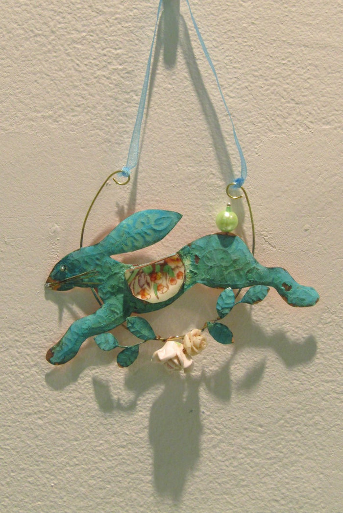 Leaping Hare, Hanging Copper Assemblage by Linda Lovatt