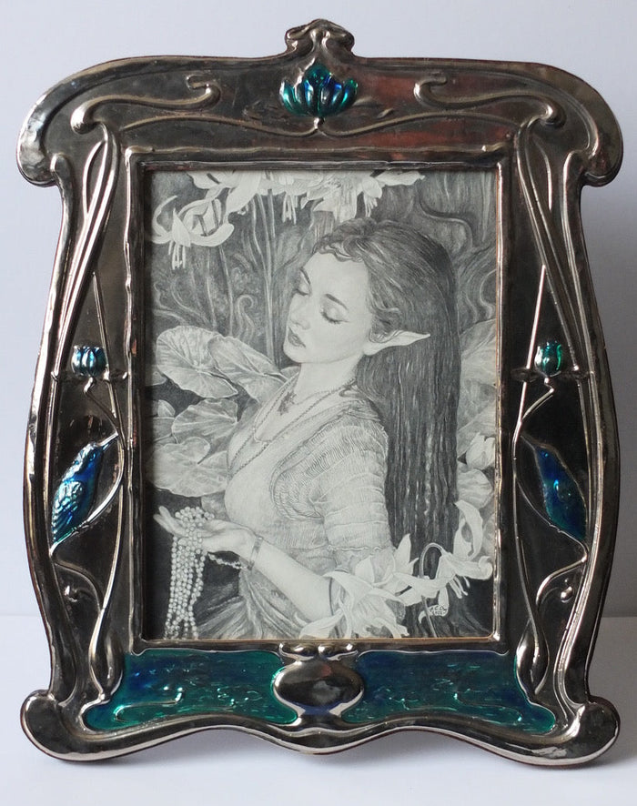 Lily Nymph - Original Drawing in Art Nouveau Frame by Ed Org