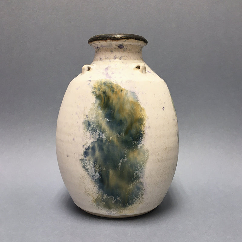 White vase with lugs by Maxwell Cowlin