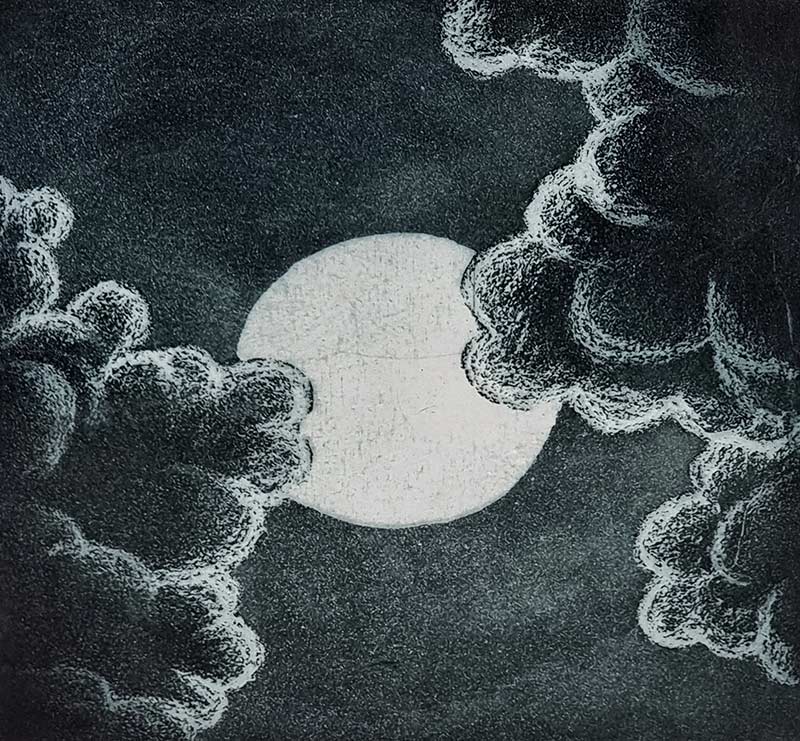 Moon and clouds by Morna Rhys