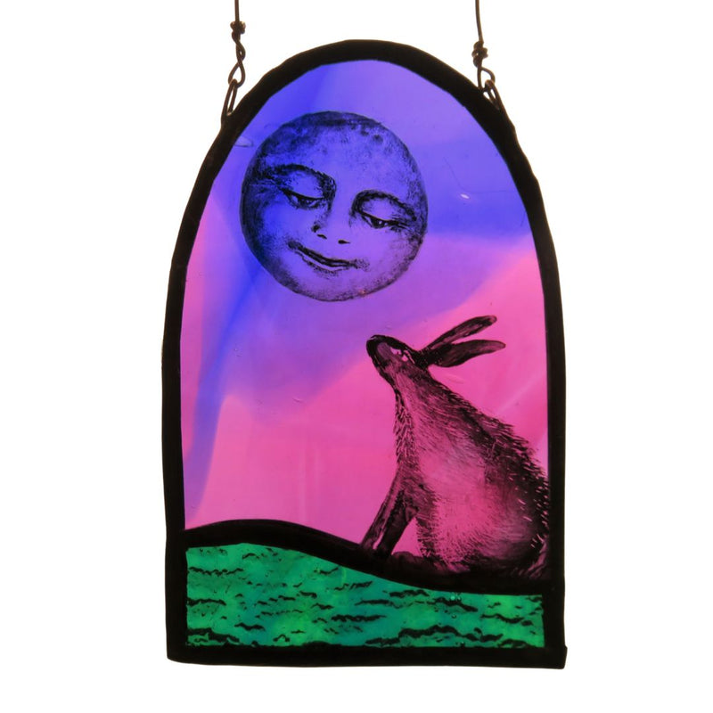 Moongazing Hare - Stained Glass Panel by Debra Eden