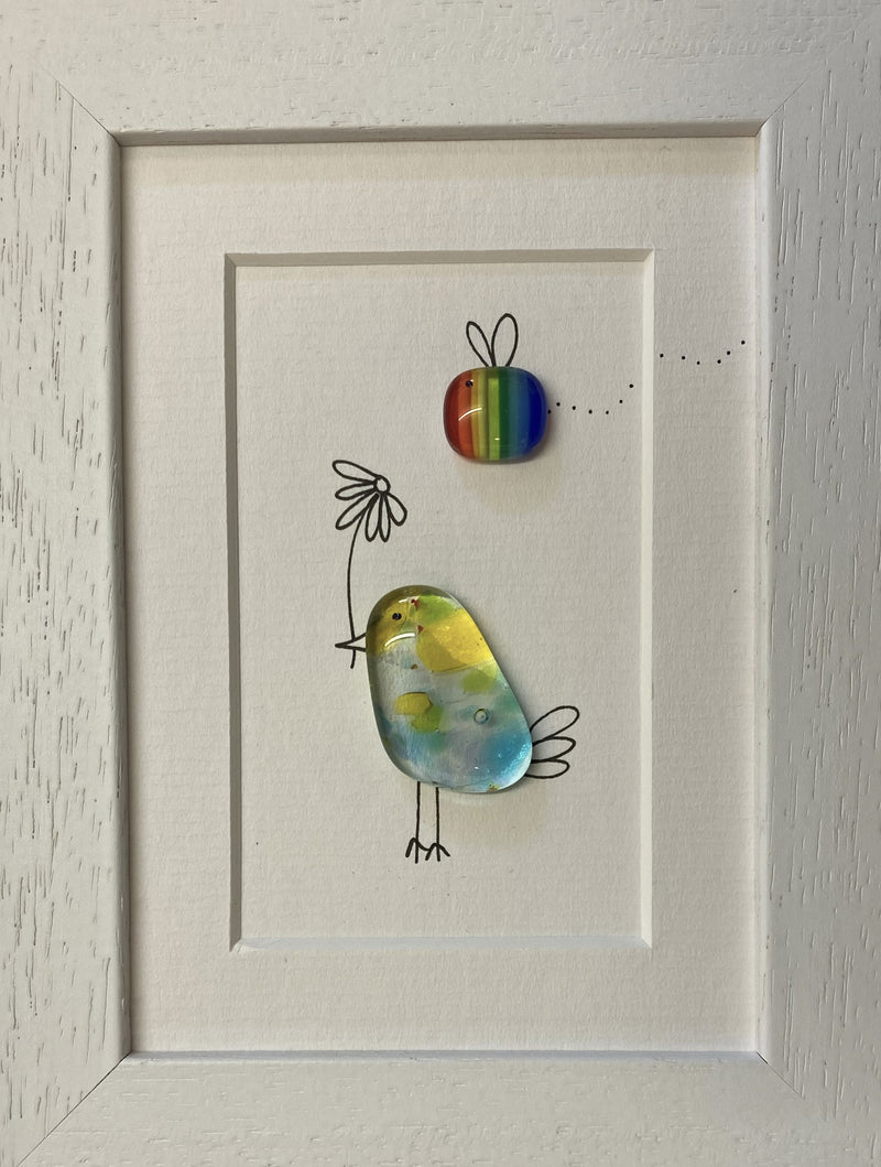 Bird & Bee - Fused Glass and Illustration (NB187) by Niko Brown