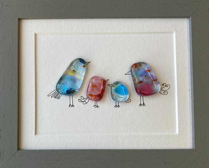 Sweet Tweet - 4 Birds - Fused Glass and Illustration (NB198) by Niko Brown