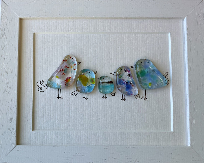 Sweet Tweet - 5 Birds - Fused Glass and Illustration (NB199) by Niko Brown