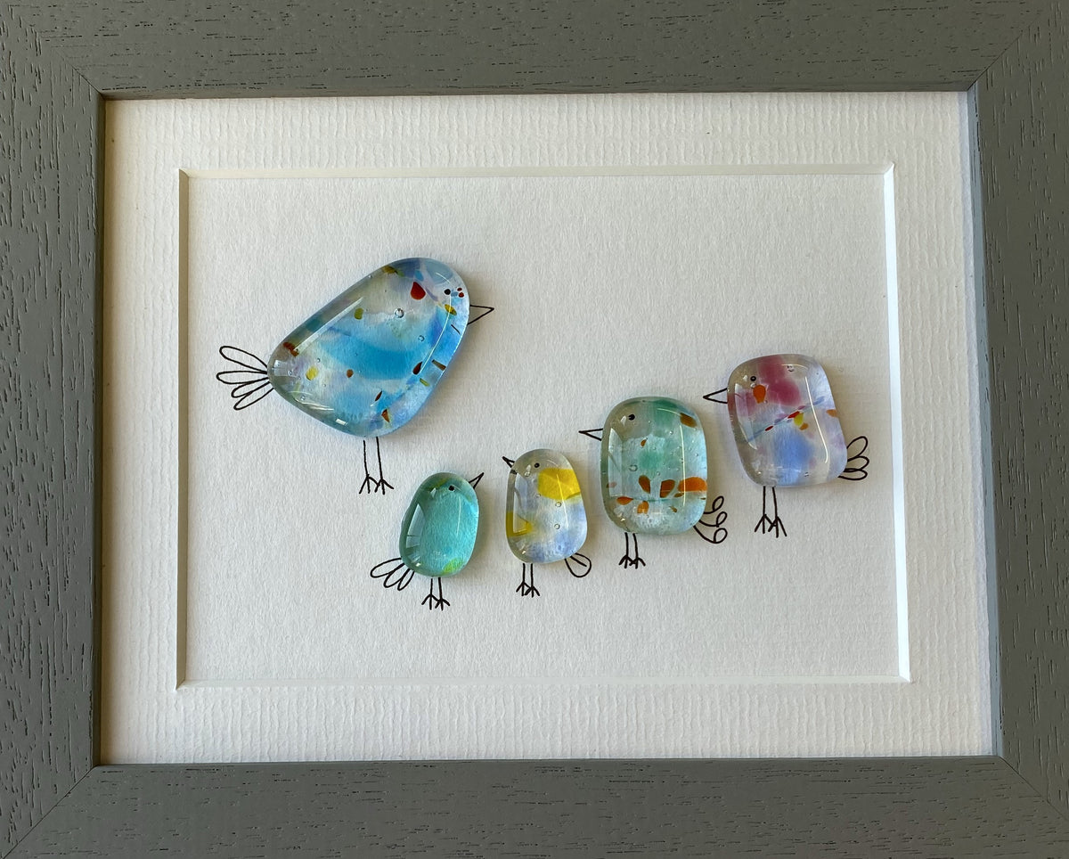 Sweet Tweet - 5 Birds - Fused Glass and Illustration (NB200)