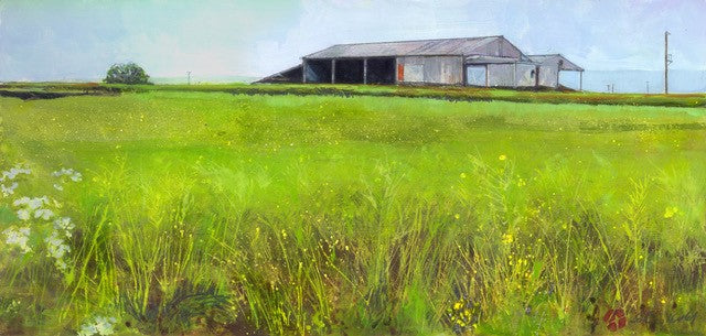 New Farm Barns, Thame - Acrylic and pencil by Alan Kidd