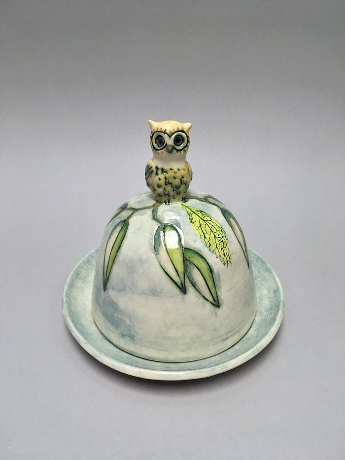 Round Owl butter dish by Jeanne Jackson