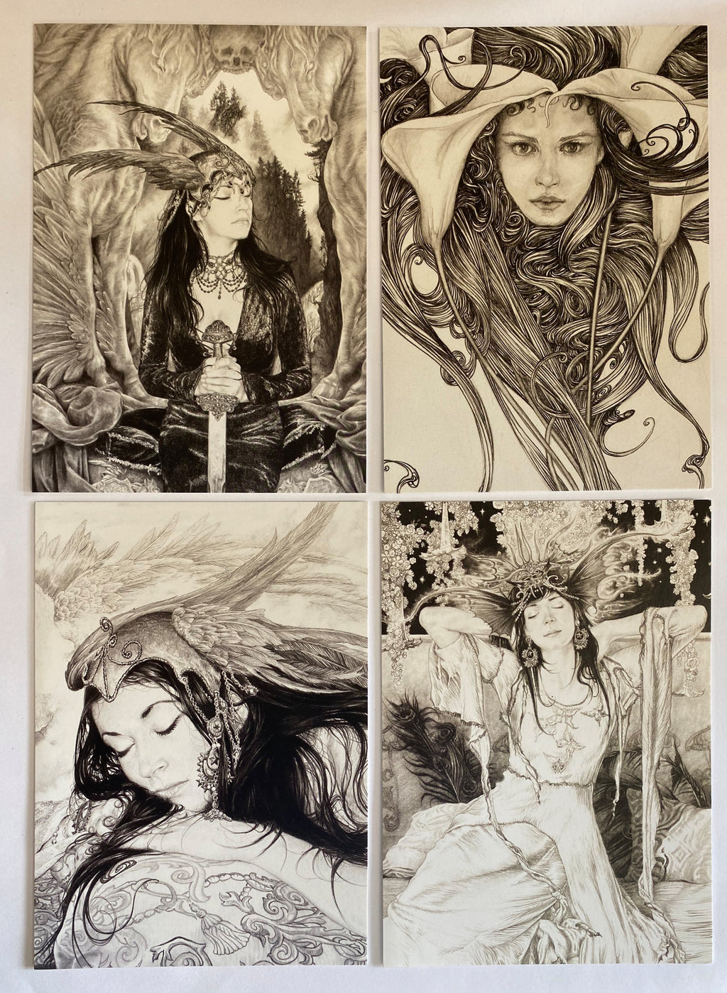 Pack of 4 Cards by Ed Org (black & white designs) – Obsidian Art