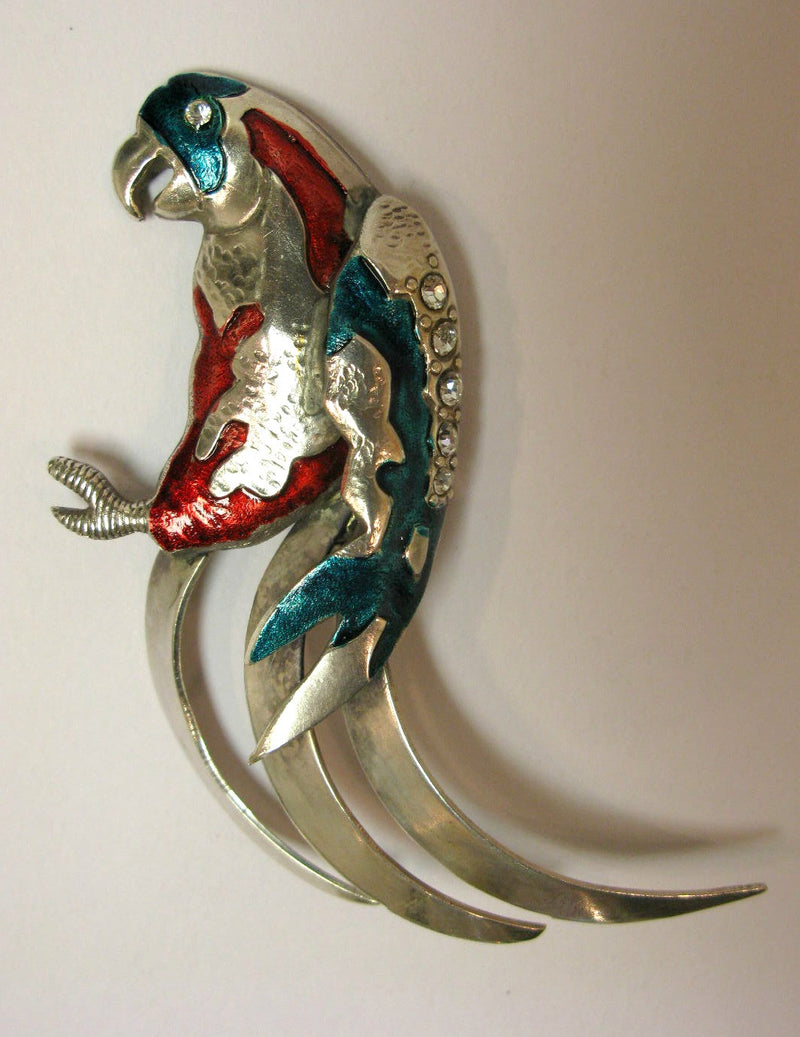 Coloured Enamel Parrot Brooch by Jess Lelong