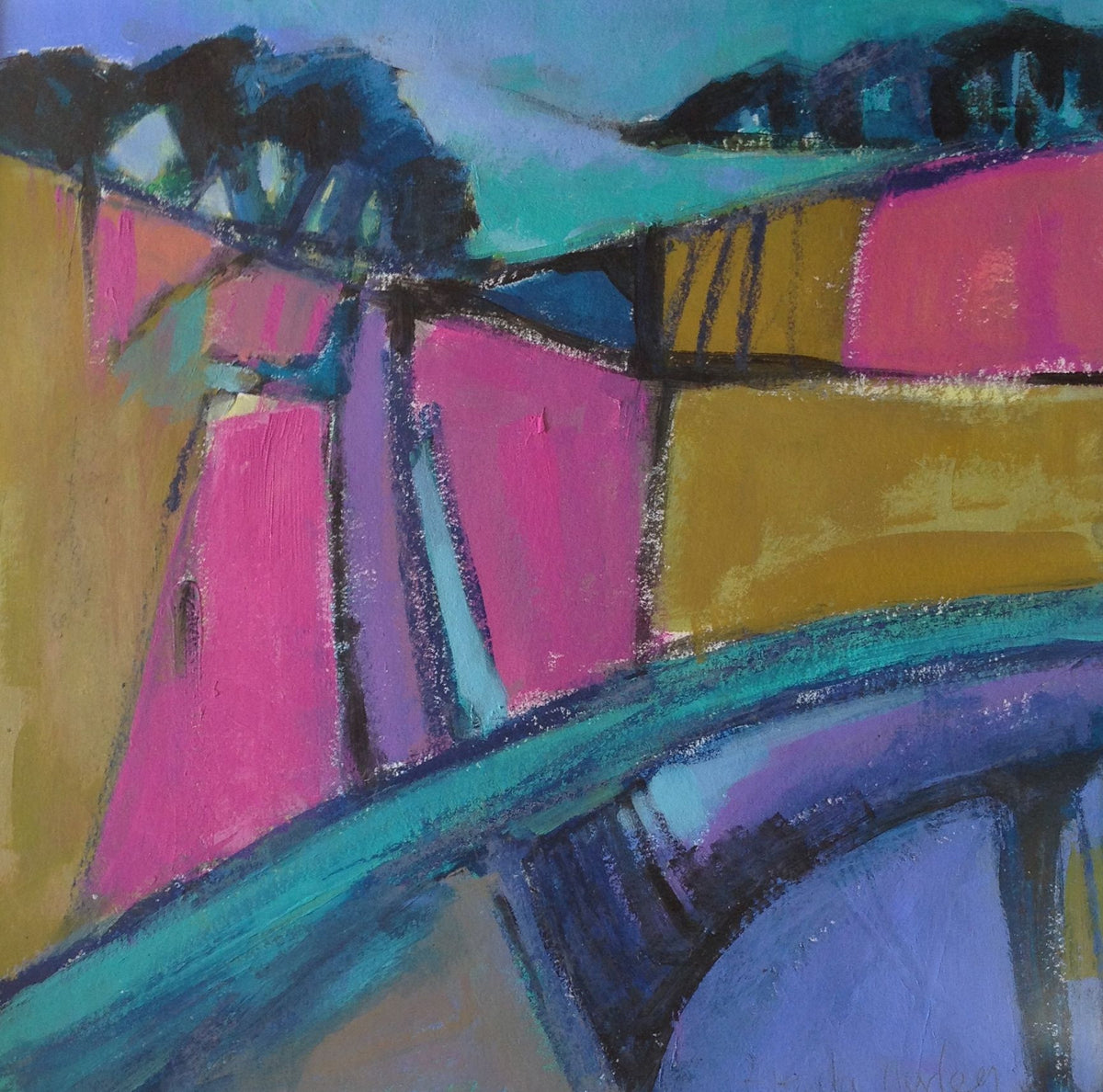 Pink Fields Turquoise Track by Brenda Hurley