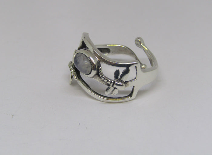 Dragonfly Sterling Silver Ring with Moonstone.
