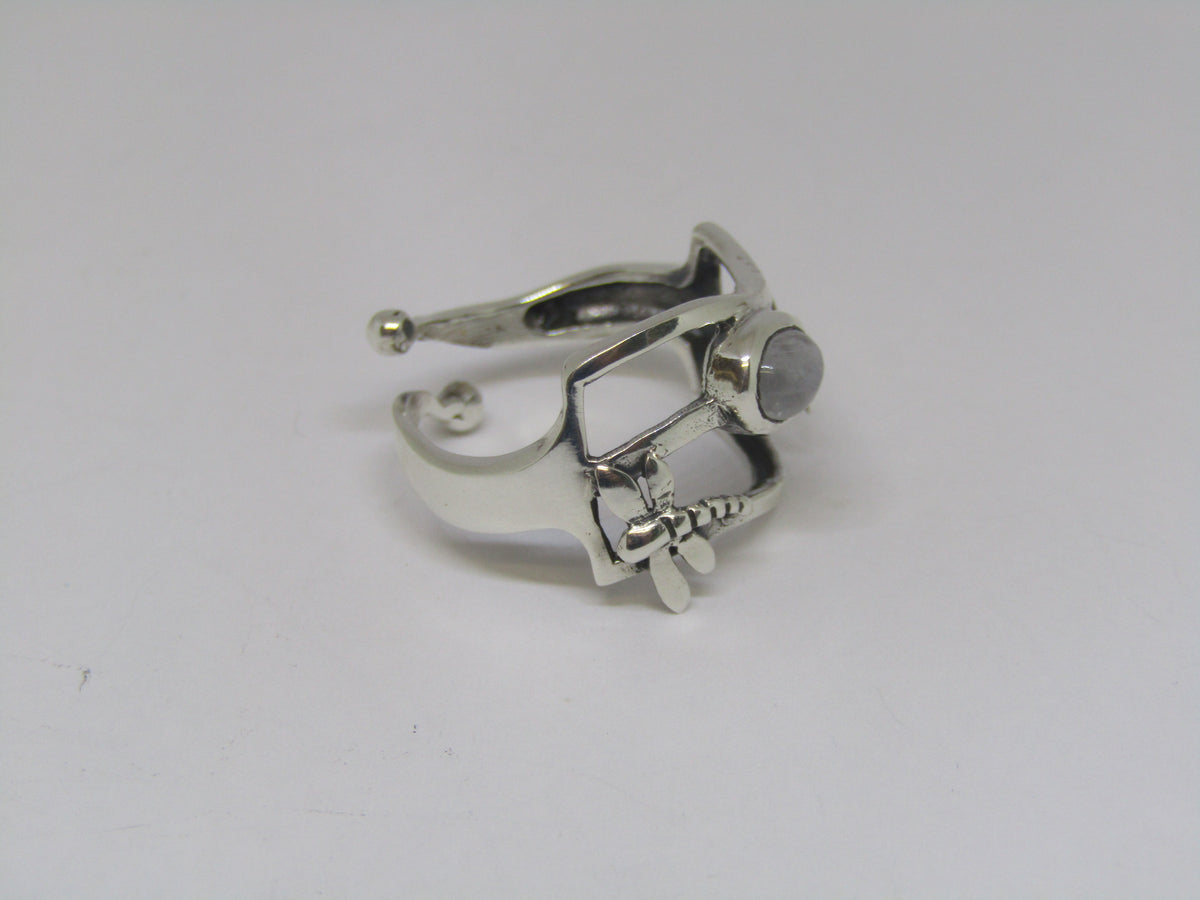 Dragonfly Sterling Silver Ring with Moonstone.