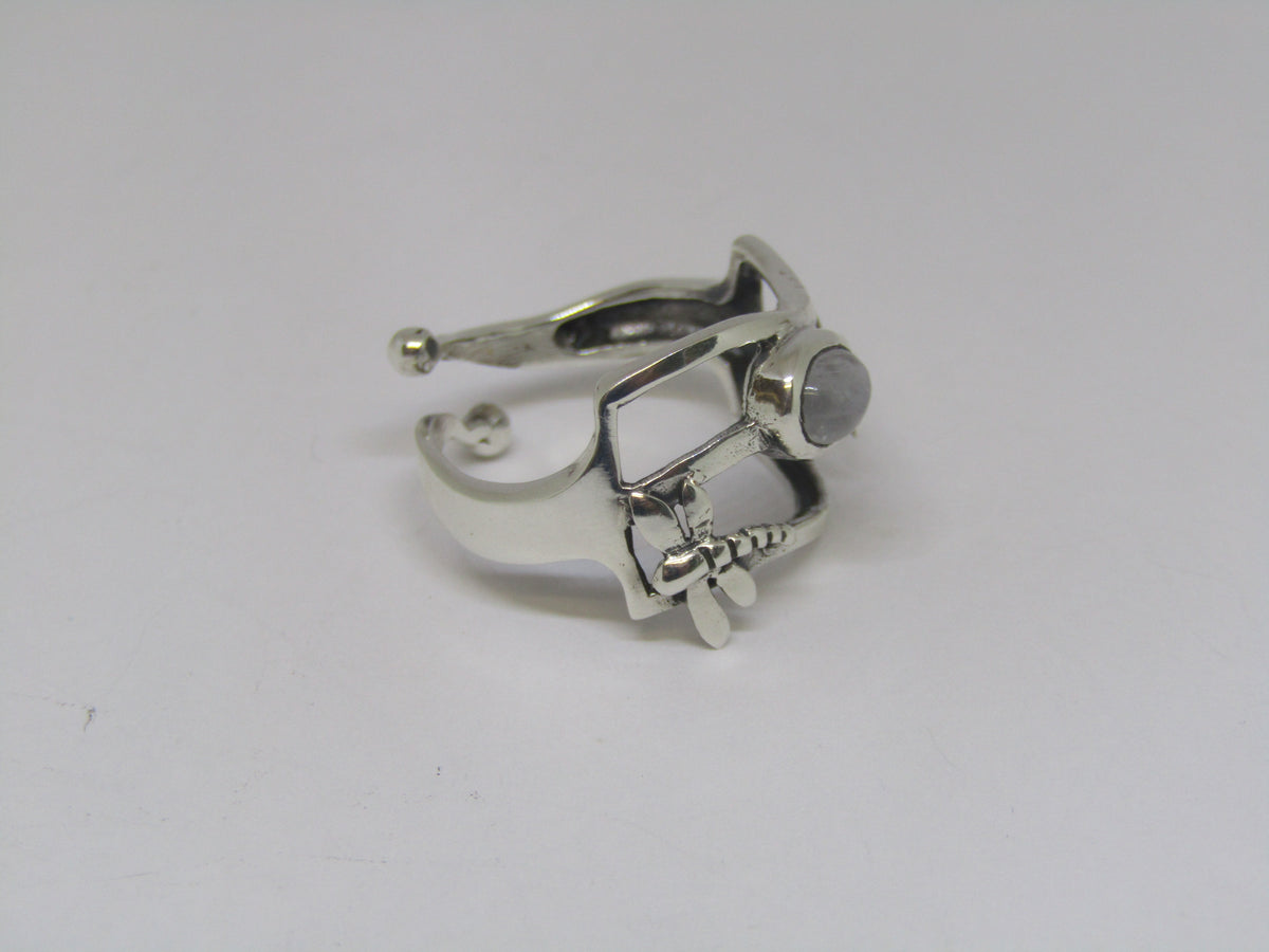 Dragonfly Sterling Silver Ring with Moonstone