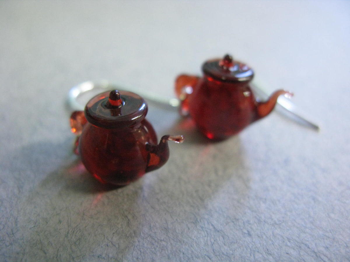 Tiny Teapot Earrings - Red