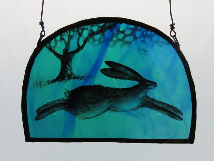 Running Hare - Stained Glass Panel by Debra Eden