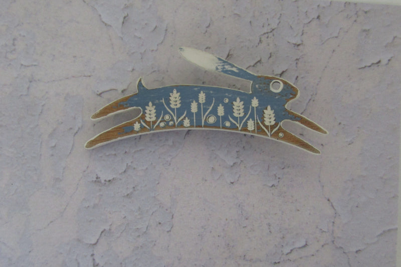 Cornflower Colour Painted Hare Brooch by Sarah Kelly
