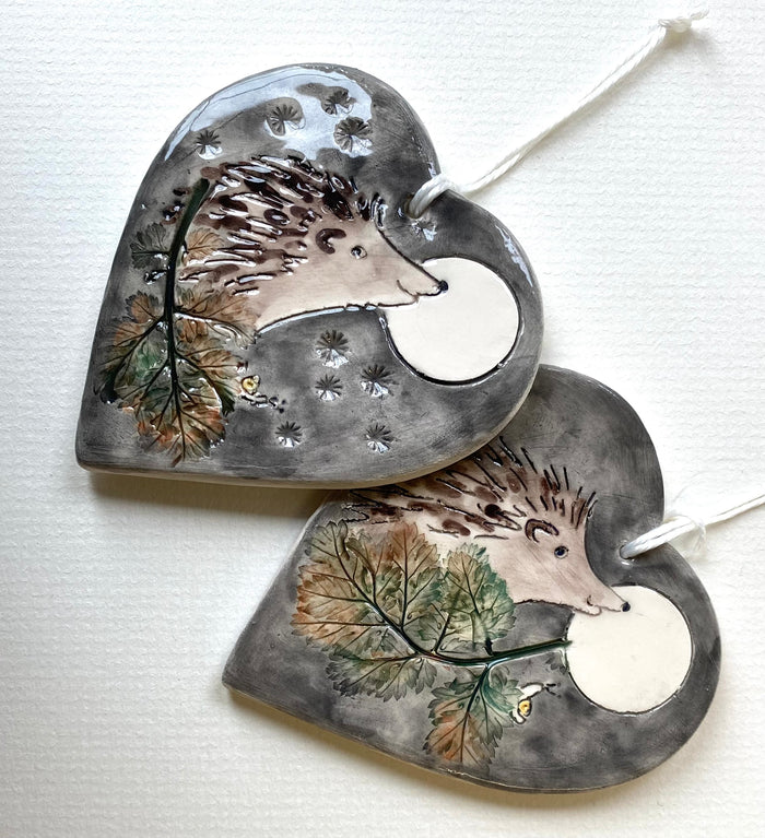 Small ceramic heart with Hedgehog design by Stephanie Beasley