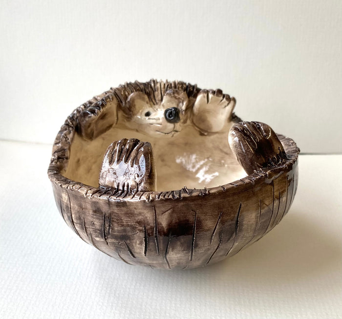Handmade ceramic Hedgehog pot by Stephanie Beasley