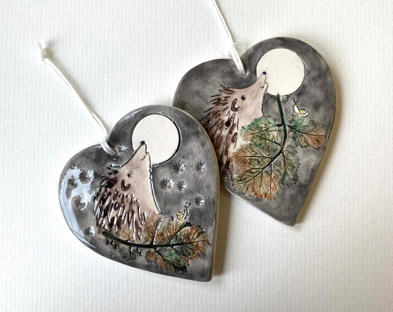 Small ceramic heart with Hedgehog design by Stephanie Beasley
