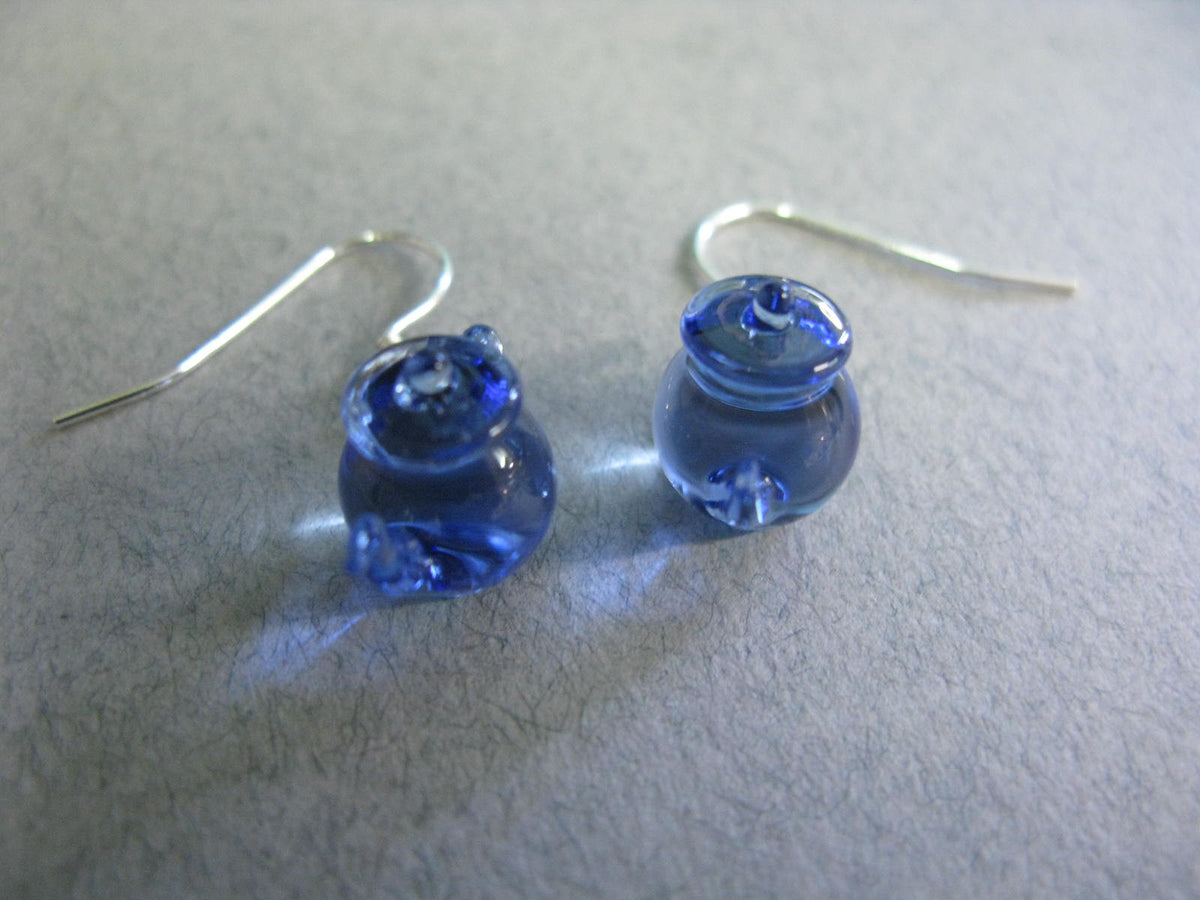 Tiny Teapot Earrings - Sapphire Blue