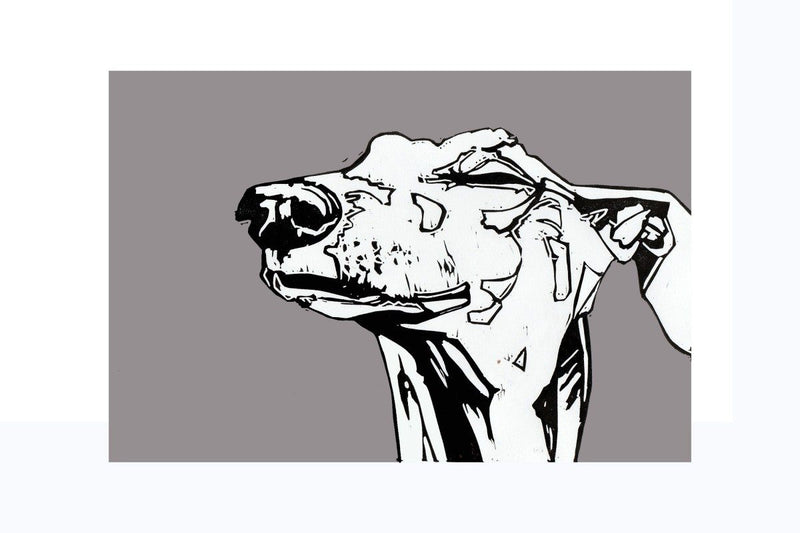Sniffer Dog - linocut by Jenni Cator