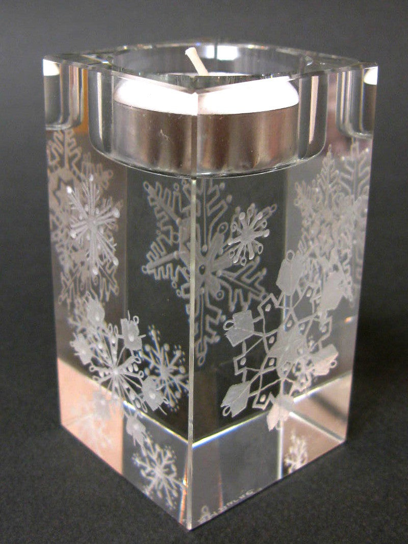 Snowflakes (S) - Hand-engraved glass t-light holder by Sue Burne
