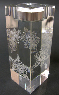 Snowflakes (L) - Hand-engraved glass t-light holder by Sue Burne