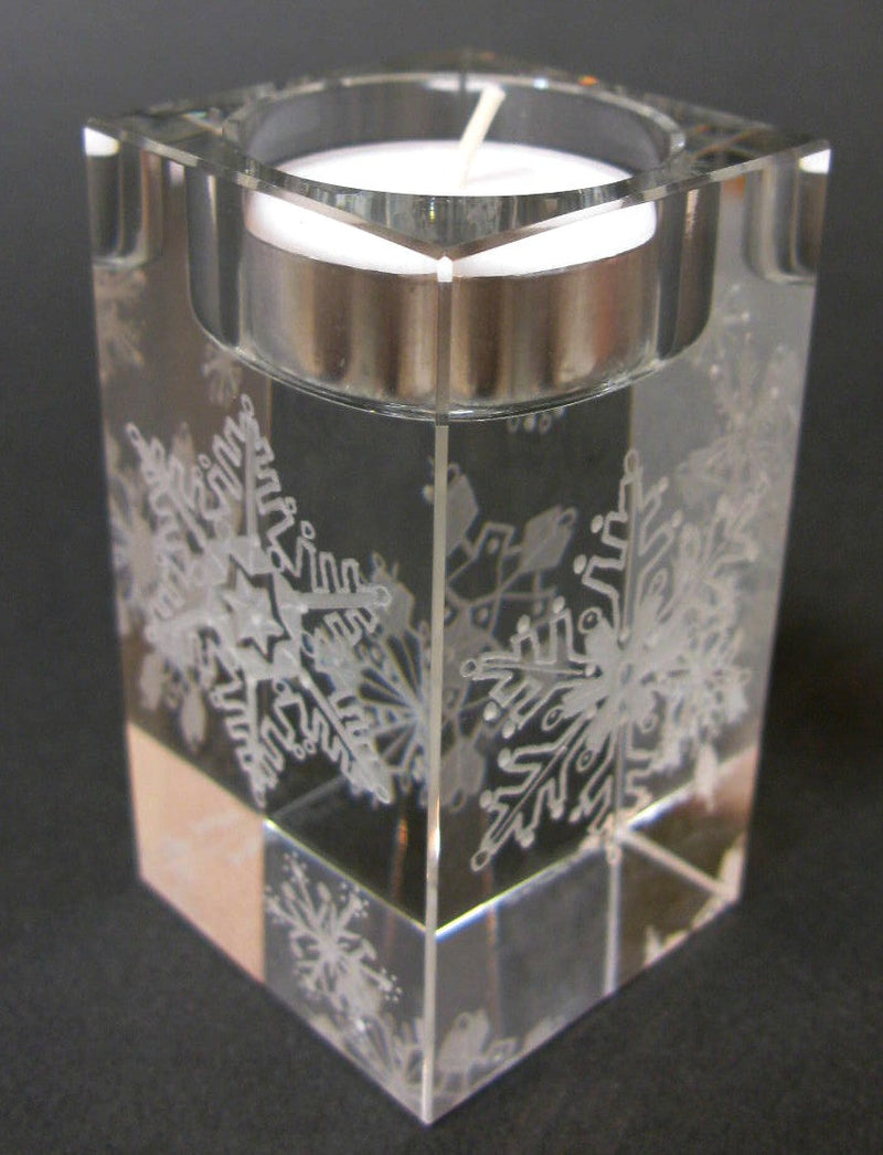 Snowflakes (S) - Hand-engraved glass t-light holder by Sue Burne