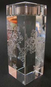 Snowflakes (L) - Hand-engraved glass t-light holder by Sue Burne