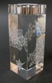 Snowflakes (L) - Hand-engraved glass t-light holder by Sue Burne